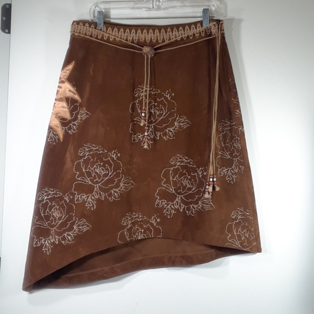 Boho hippie style faux leather asymmetrical hem skirt